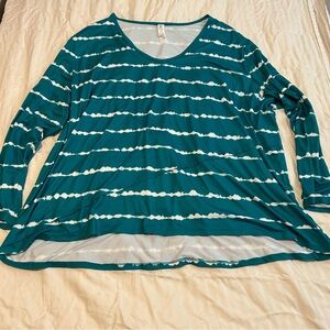 Fit 4 All Teal and White Striped Long-Sleeve Scoop Neck Top
